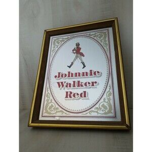 Vintage Johnnie Walker Red Framed Bar Pub Advertising Mirror 13.5"X 10.5"